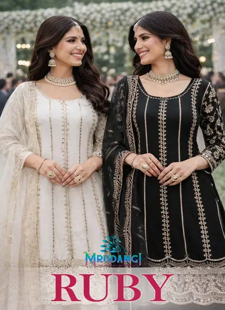 Ruby By Mrudangi Chinon Embroidered Work Readymade Suits Onlline Wholesale